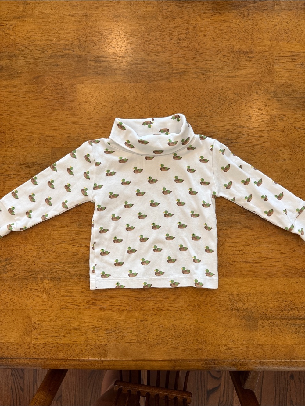 Little English White Turtleneck Tee with Green and Brown Mallard Ducks l